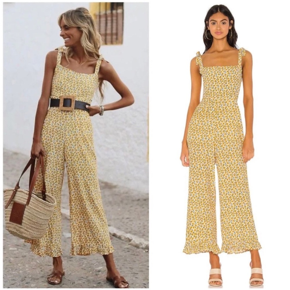 Faithfull the Brand Yellow Floral Smocked Jumpsuit